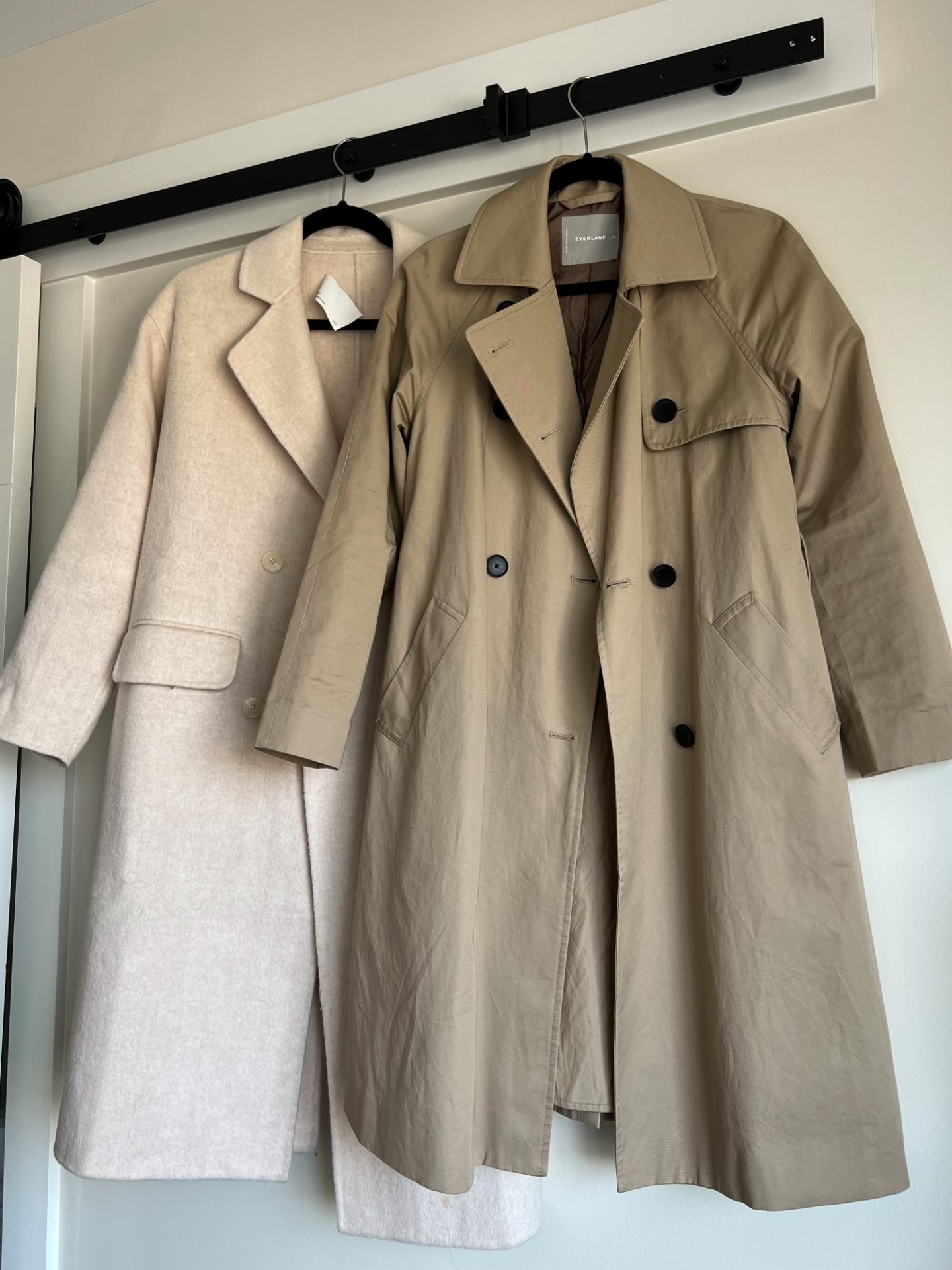 Fall outerwear, wool lightweight coat, brown trench coat, quality wardrobe essentials, closet staples