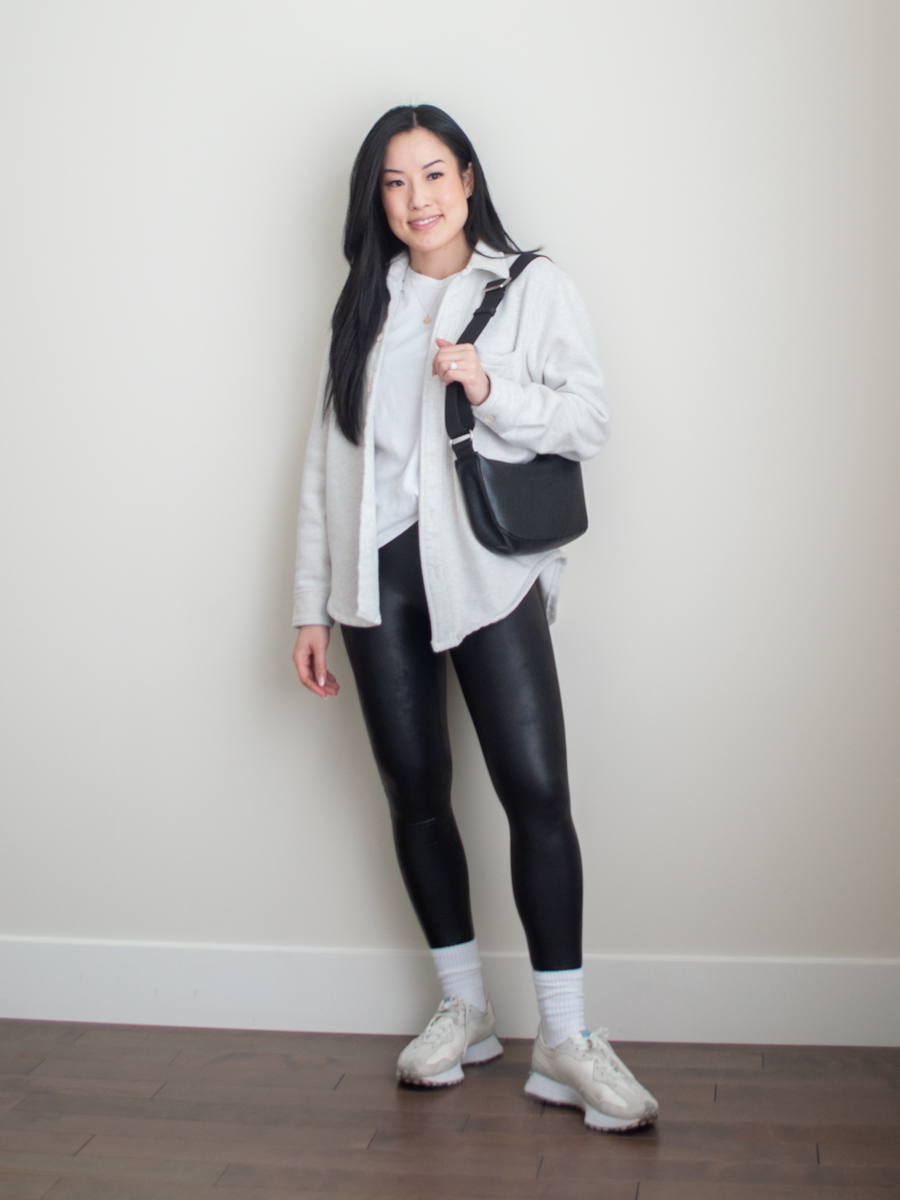 Her Simple Sole - Spring Style: How to Wear Faux Leather Leggings | smart casual outfits for women, faux leather legging outfits, 3 ways to style