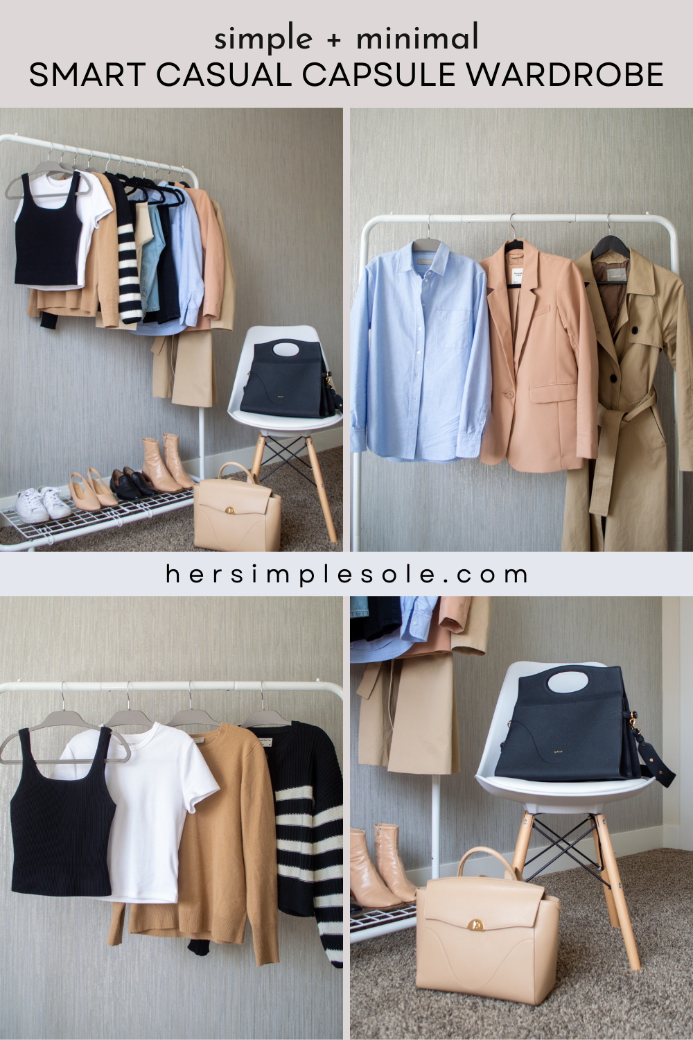 Sharon of Her Simple Sole showcases her smart casual capsule wardrobe for spring, featuring minimal and functional wardrobe staples that are currently on rotation | smart casual outfits | spring capsule wardrobe | petite-friendly capsule wardrobe