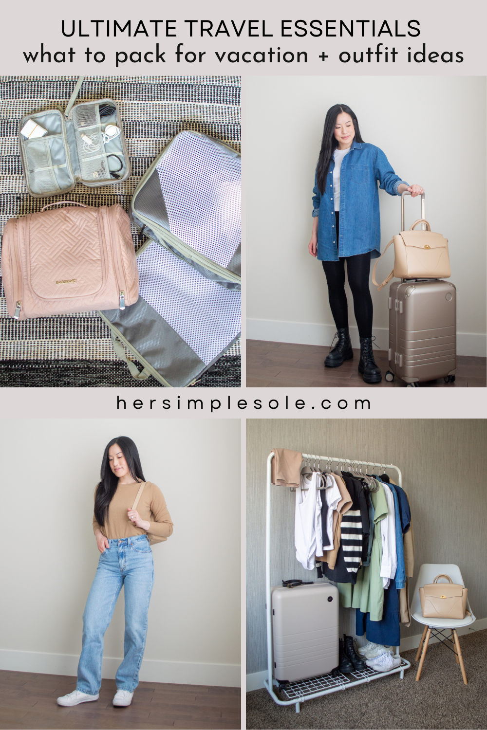 Sharon of Her Simple Sole showcases her ultimate travel essentials for a long haul flight and what to pack for vacation | vacation packing list | efficient travel ideas