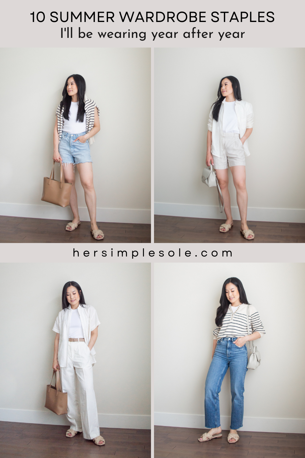 Sharon of Her Simple Sole is showcasing 4 outfits made up of items from her list of 10 summer wardrobe essentials | minimalist outfit ideas | summer outfit ideas