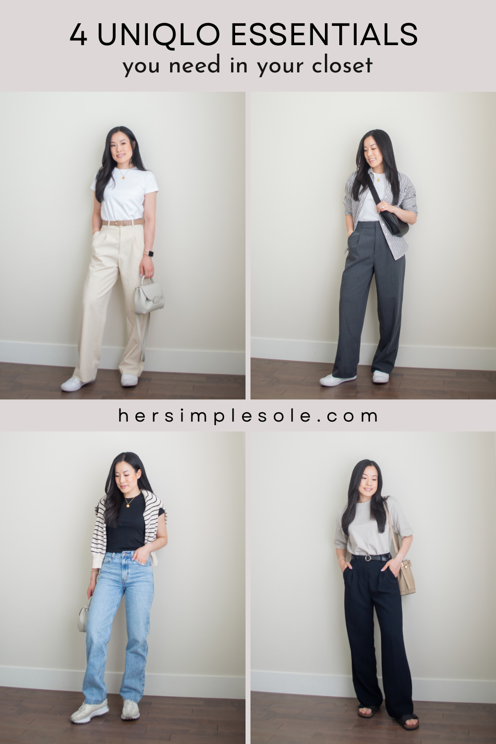 Sharon of Her Simple Sole showcases some of her favourite Uniqlo essentials that everyone needs in their closet | minimalist outfit ideas | t-shit and wide leg pants outfit